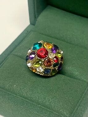Anthropologie Gold-Tone Dome Statement Ring with Multicolored Vibrant Crystals